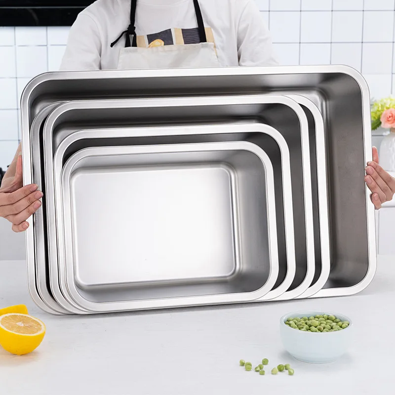 Storage Tray Kitchen Tray Stainless Steel Food Trays Rectangle Fruit Vegetables Storage Pans Cake Bread Biscuits Dish Bakeware Kitchen Baking Plates