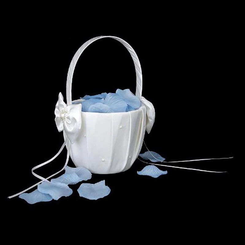 

Satin Bowknot PEARL Flower Girl Basket For Wedding Ceremony Party Decoration