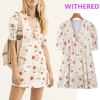 

Withered Ins fashion blogger vintage floral v-neck summer dress women vestidos de fiesta de noche vestidos party mini dress tops