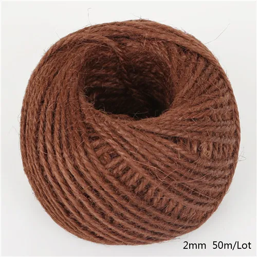 Dark Brown 50 м/рулон диаметр 2 мм лента из мешковины 17 цветов натуральный джутовый шпагат мешочная нить пеньковая веревка упаковка для свадебного подарка шнуры швейная нить - Цвет: Dark Brown