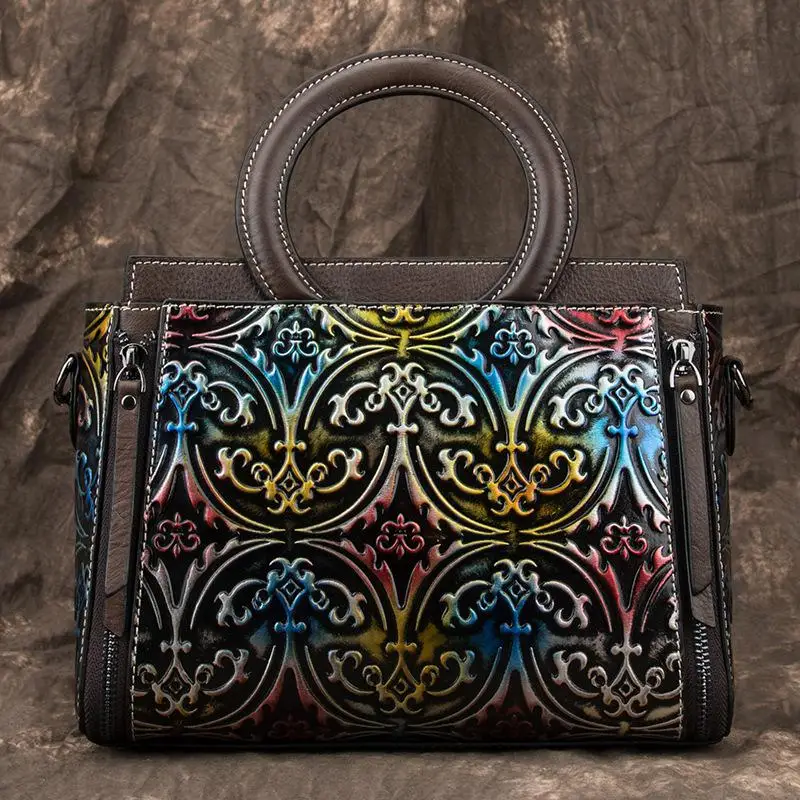 Роскошная сумка Johnature из натуральной кожи в стиле ретро, женская сумка, новинка, ручная работа, тиснение, Воловья кожа, цветочный рисунок, сумки через плечо и через плечо - Цвет: Многоцветный