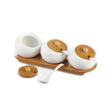

Ceramic Seasoning Jar Set Bamboo Cover Seasoning Jar Kitchen Supplies Creative Factory Direct Supply Ceramic Tank Spice Box