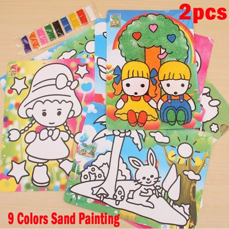 9 цветов Экстра большой цветной песок живопись ребенок раннего обучения творческий Рисунок «сделай сам» Игрушки Родитель Ребенок художественные карточки