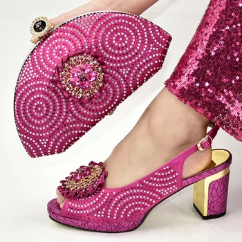 

Latest Nigerian Applique Shoes And Matching Bag Set For Party Dress African Rhinestone Wedding Shoe And Bag Set Free Shipping