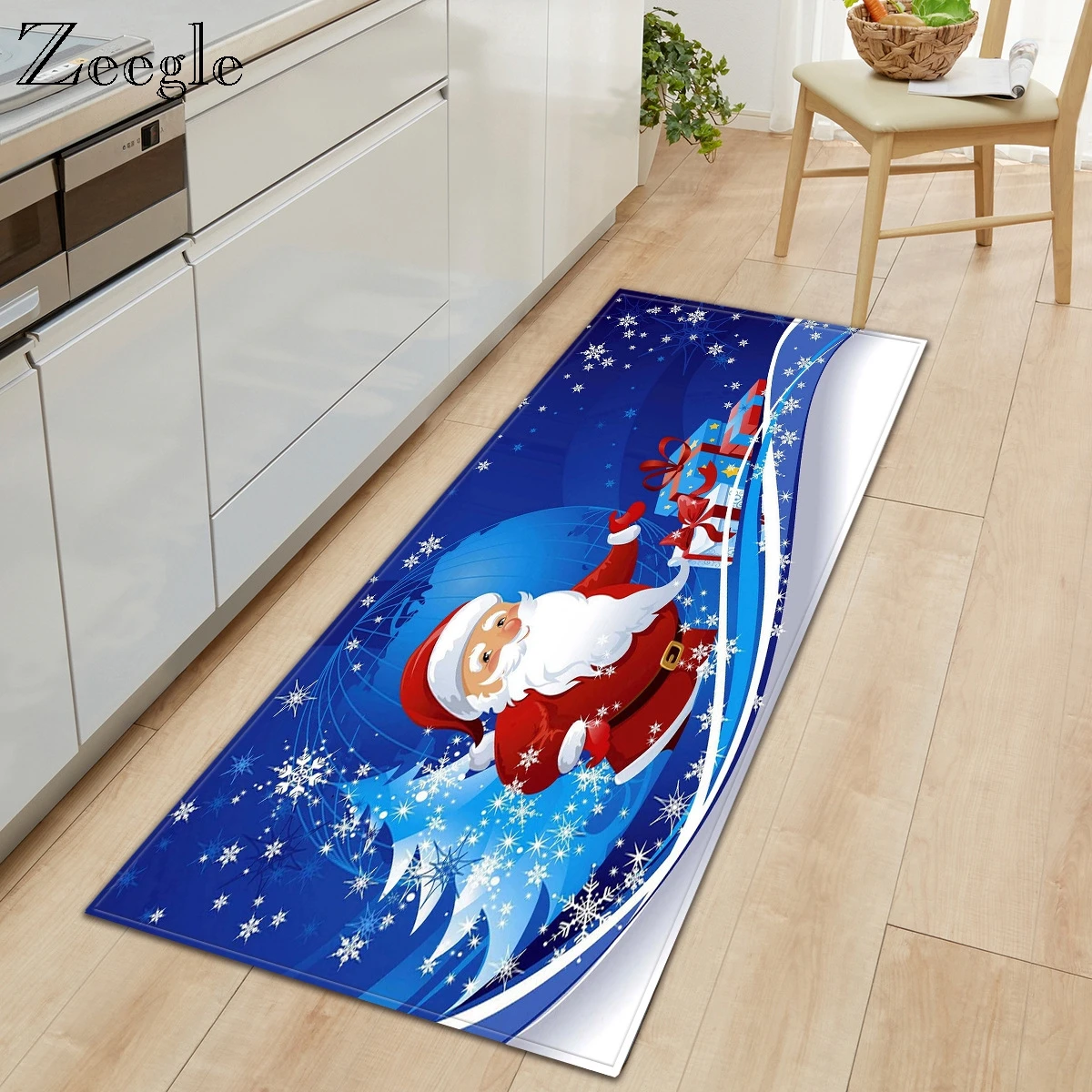 Zeegle Christmas Carpet Polyester Kitchen Rug Soft Floor Mat Doormat Anti-slip Water Absorption Door Mat Livng Room Foot Rug