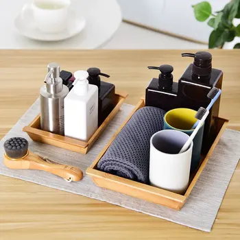

3pcs Bamboo Tea Trays Rectangular Fruit Trays Storage Trays With Handle Tray Solid Wood Rectangular Bamboo Wood Tray With Handle
