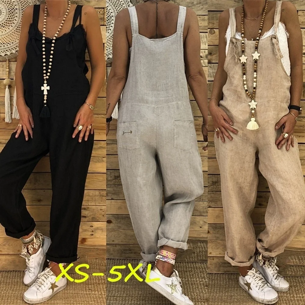 

ZOGAA Brand Women Casual Jumpsuits Overalls Baggy Bib Pant Wide Leg Rompers Loose Sleeveless Overalls Streetwear Plus Size 5XL