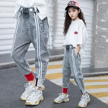 Autumn New Kids Clothes Denim Harem Pants For Baby Girls Stylish White Ribbon Jeans For Girl Ankle-length Jean Toddler Teen pant 4