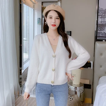 

COIGARSAM Knitting Shirt Womens tops New Loose Women shirts White Pink Blue Ink 5017