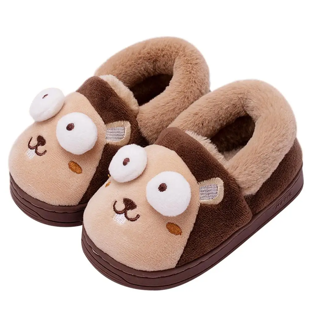 Brown-7511 BAOLESEM/детские тапочки; милые домашние тапочки; нескользящая детская зимняя обувь; мягкие тапочки; зимние теплые тапочки - Цвет: Brown-7511