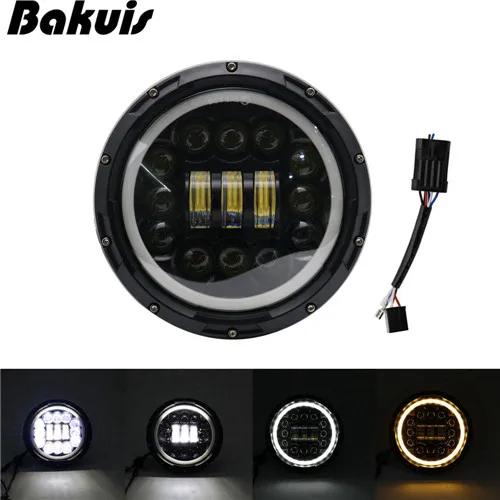 Мотоцикл " светодиодный DRL H4 Halo Кольцо Янтарная Поворотная сигнальная фара для JeepJK TJ Touring Lada 4x4 Yamaha Niva suzuki samurai Touring - Цвет: Black