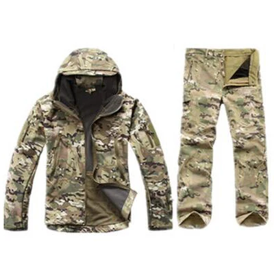 TAD gear, тактическая флисовая камуфляжная куртка, набор, Мужская армейская ветровка, водонепроницаемая, для охоты, комплект одежды, военная куртка и штаны - Цвет: CP