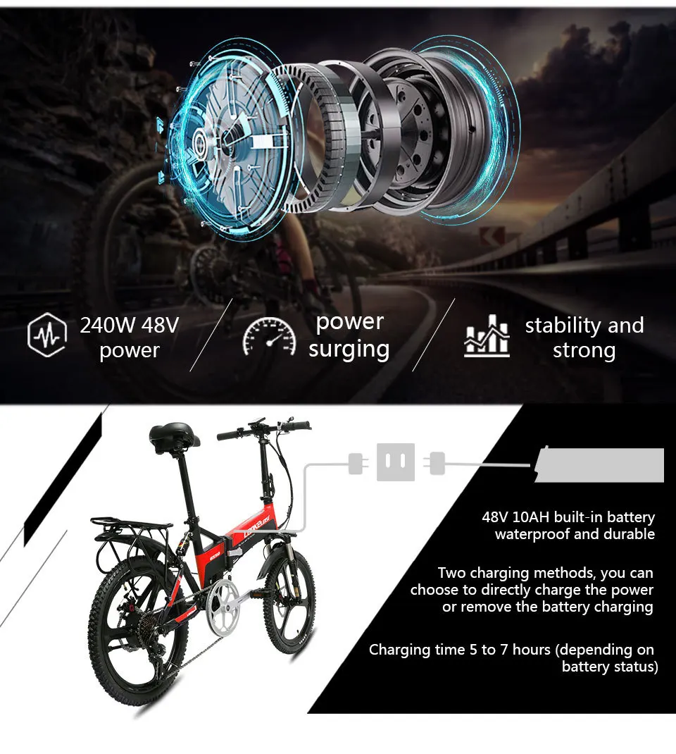 Flash Deal Electric Bike 48V Two Wheel Electric Bicycle 240W 10AH Full Front and Rear Oil Suspension Foldable Smart Electric Scooter 10