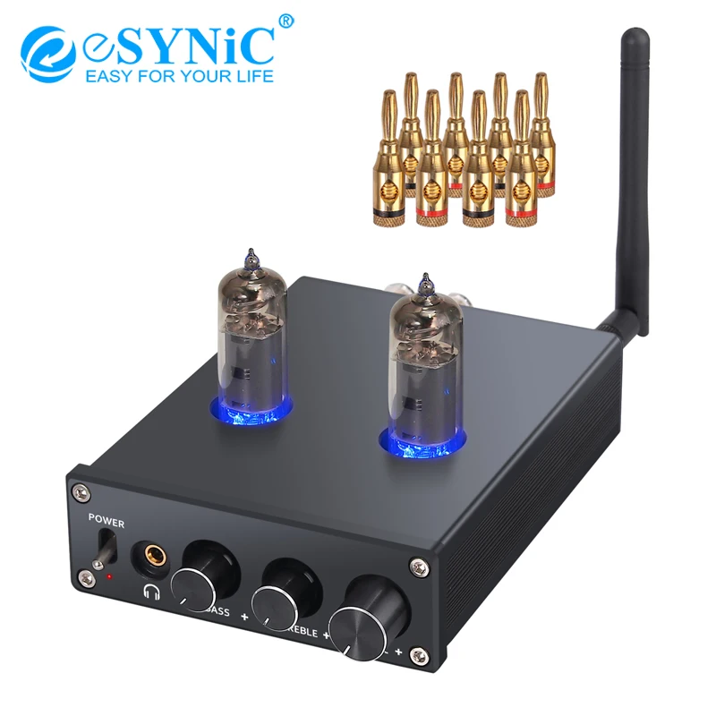 

eSYNiC Bluetooth 4.2 Receiver Stereo Audio Amplifier Certified AptX Low Latency With 6J4 Vacuum Tubes Home Hi-Fi Integrated Amp