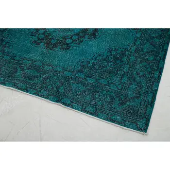 

146x406 Cm Turquoise Handmade English Over Dyed Runner Rug-5x13 Ft