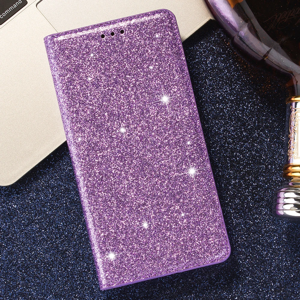 Bright pink glitter phone case for Huawei P30 P20 Mate10 Mate20 LIte Pro Y6 Y7 P Smsrt Plus 2019 flip cover leather case pu case for huawei