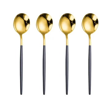

304Stainless Steel Spoon Set 4pcs Gold Long Handled Spoon Ice Cream Dinner Tableware Golden Dessert Tea Coffee Spoons Dinner Set