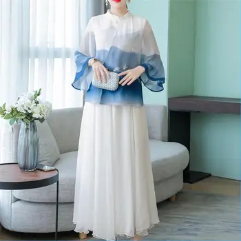 

Fashion new three quarter sleeve printed han dress jacket women skirt two-piece exercise femme yoga suit