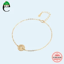 925 пробы серебряный браслет блестящий золотой тон Сладкий подарок для женщин Стерлинговое Серебро 925 браслет ювелирные изделия оптом DS1738