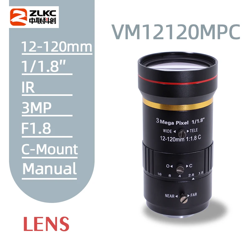3.0 megapixel 12-120mm hd cctv lente manual iris varifocal c montagem lente para câmeras ip lente baixa distorção fa