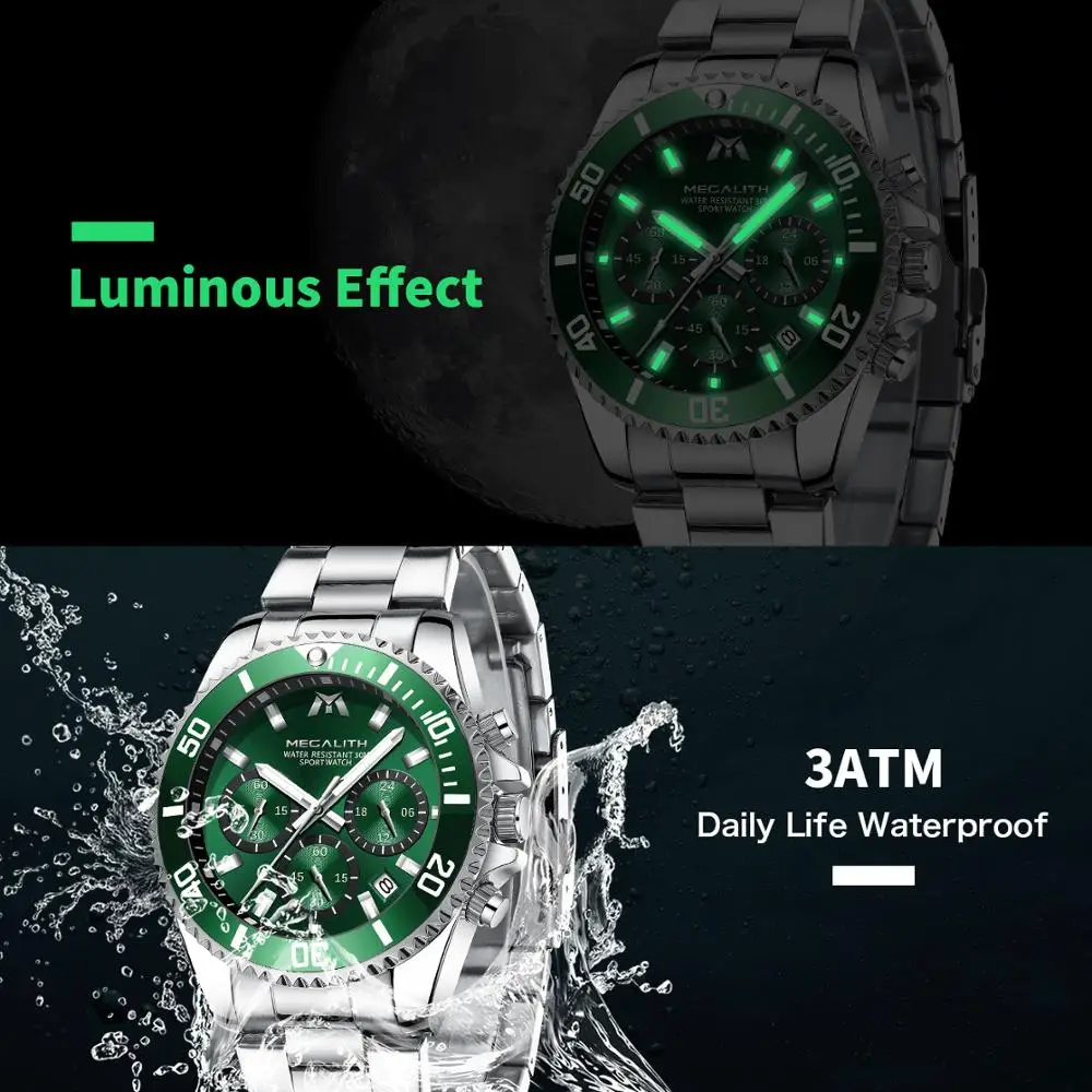 MEGALITH Reloj Hombre 2021 модные повседневные часы мужские водонепроницаемые аналоговые 24