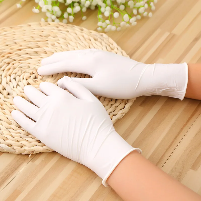 

100pcs Disposable Gloves White Nitrile Rubber Latex Gloves Food Laboratory Cleaning Plastic Thick Durable Gloves
