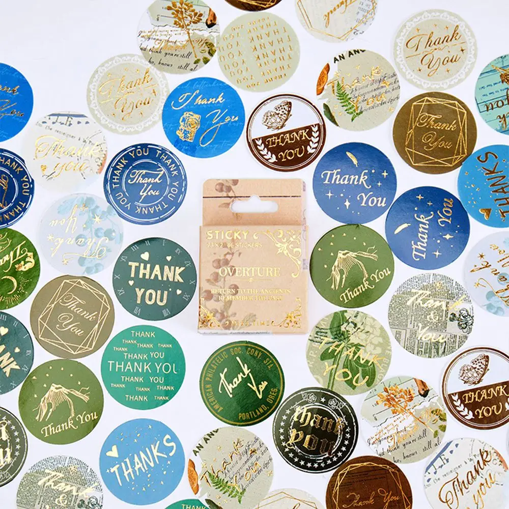 

46PCS/Box 3.5cm Round Art Paper Thank You Stickers Gold Stamping Envelope Seal Labels Scrapbooking Decals Party Supplies