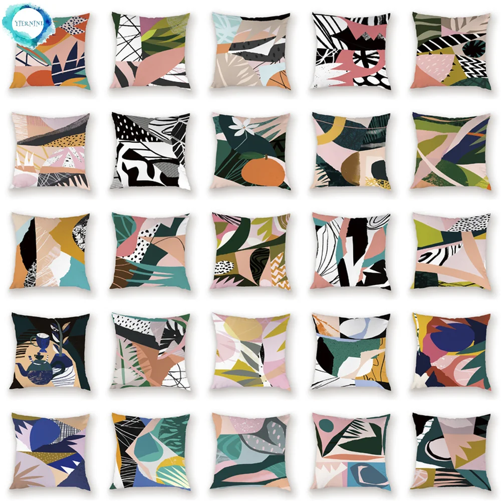 

Art Abstract Polyester Pillow Case Splice Patterncushion Decorative Cushion Covers Colorful Bohemian Pillow Covers 45X45CM