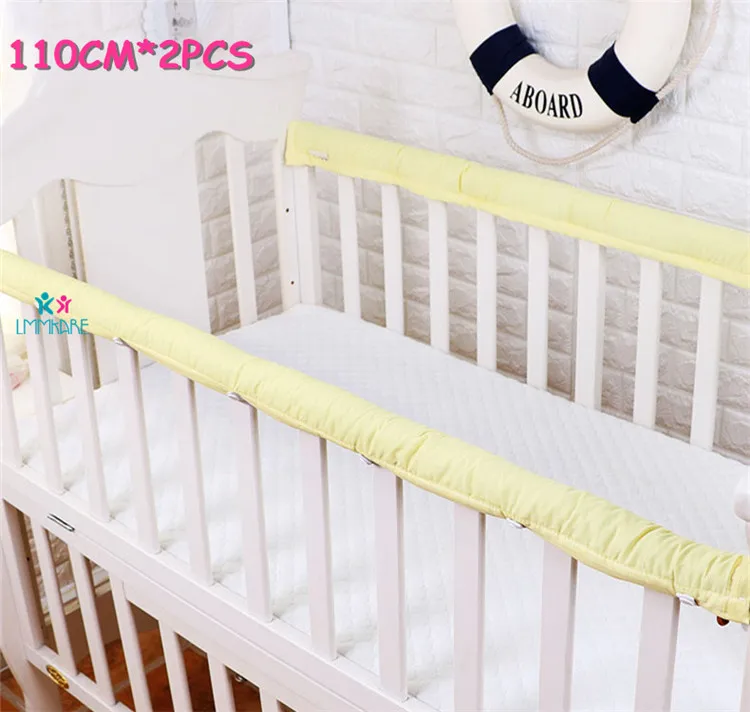Хлопковый плотный бампер для детской кроватки, защитные полосы для кроватки новорожденных, защитные накладки для новорожденных, защитные накладки на рельсы, 2 шт - Цвет: Yellow 110cm