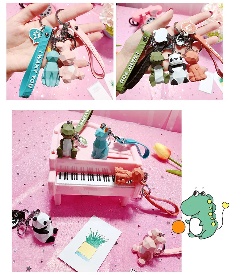 2019 New Fashion Cute Dinosaur Keychain Key Ring Fashion Cartoon PU Key Chain Creative Car Bag Phone Key Ring (15)