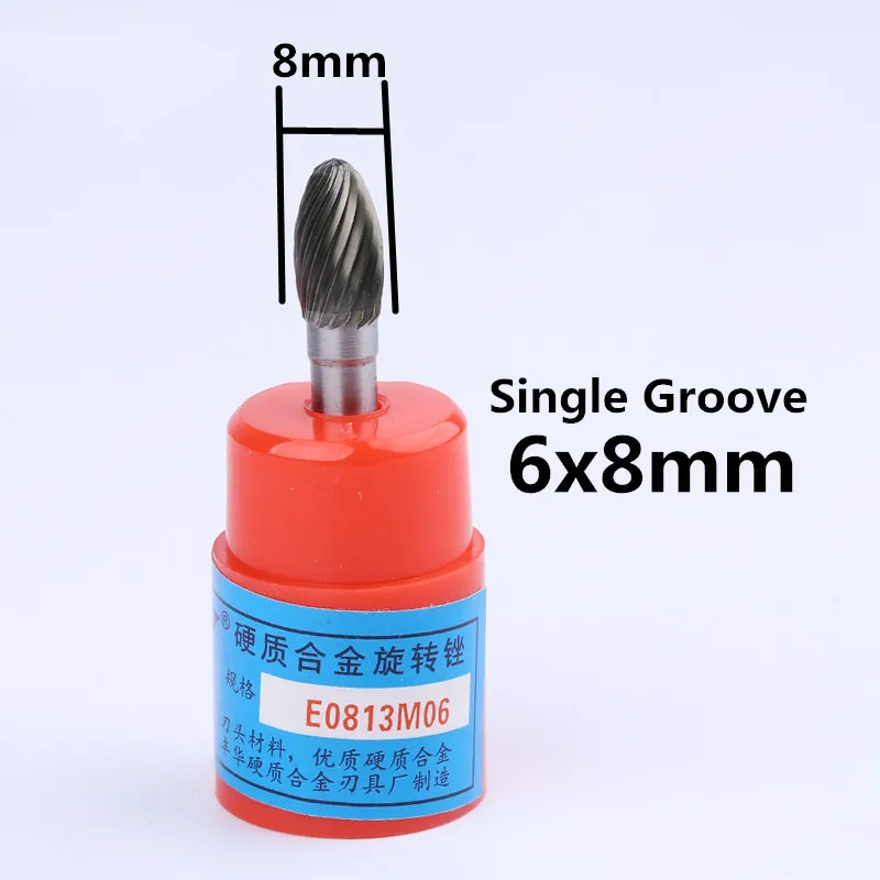 8mm Single Cut Jrealmer 1 шт. E Тип 6 мм хвостовик карбида вольфрама роторные заусенцы фреза роторный инструмент Заусенцы Роторный дремель - Цвет: 8mm Single Cut