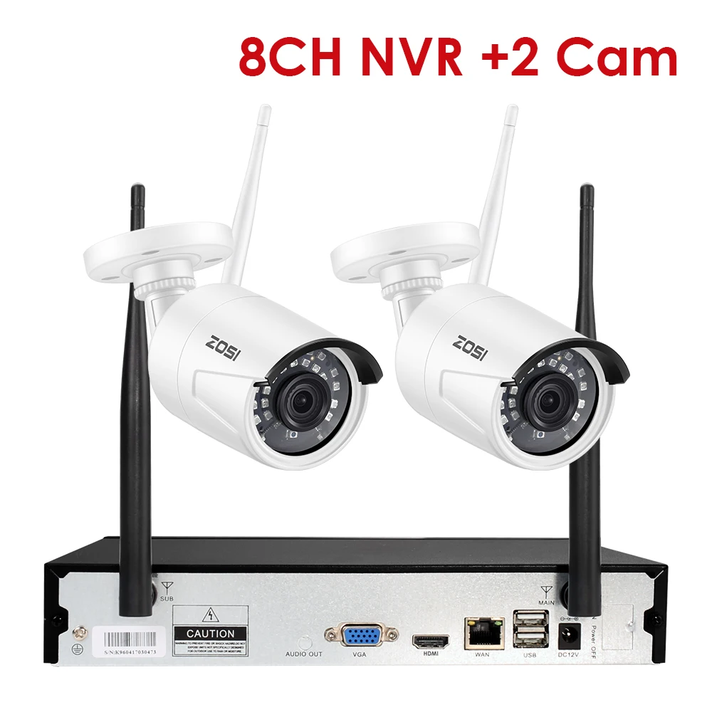 8CH NVR x 2 Cam ZOSI 8CH 1080P HD WiFi NVR 2CH/4CH 2.0MP ИК Открытый всепогодный CCTV беспроводной IP камера безопасности системы видеонаблюдения комплект - Цвет: 8CH NVR x 2 Cam