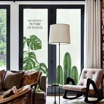 

Custom static glue-free frosted glass film window bathroom toilet anti-light opaque green plant glass sticker