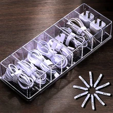 

Transparent Cable Storage Box Durable Data Line Container Plastic Stationery Makeup Organizer Household Desk Key Jewelry Storage