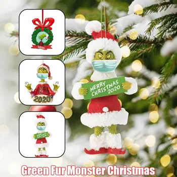 

2020 Grinch Christmas Ornaments Hanging with Date and Sign Ornament Xmas Decoration for Home Party Navidad Christma Gift MJJ88