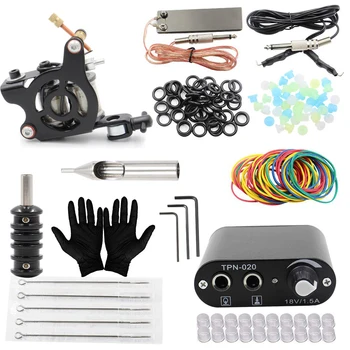 

Starter Tattoo Machine Kit 10 Wrap Coils Tattoo Gun Machines Grips Needles Tips Power Supply Beginner For Tattoo Supplies