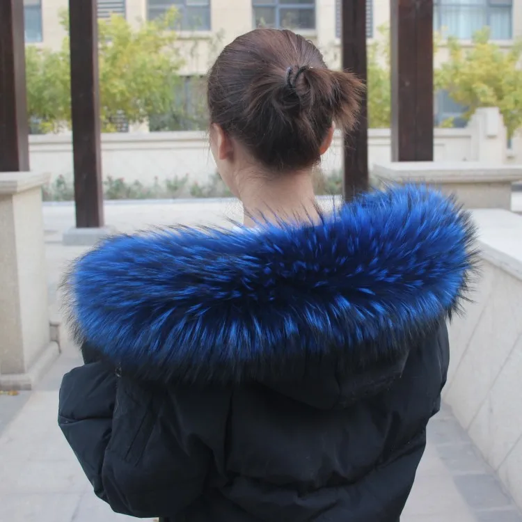 Супер большой меховой воротник оплетка меховой воротник зима новинка натуральный мех енота шарф Дамская шаль пальто куртки плюшевый роскошный воротник - Цвет: Royal blue