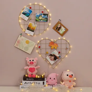 

INS Iron Grid Decoration Photo Heart-Shape Metal Mesh DIY Wall Decor Photo Frame Postcard Pictures Display Shelf Art Mesh Frame