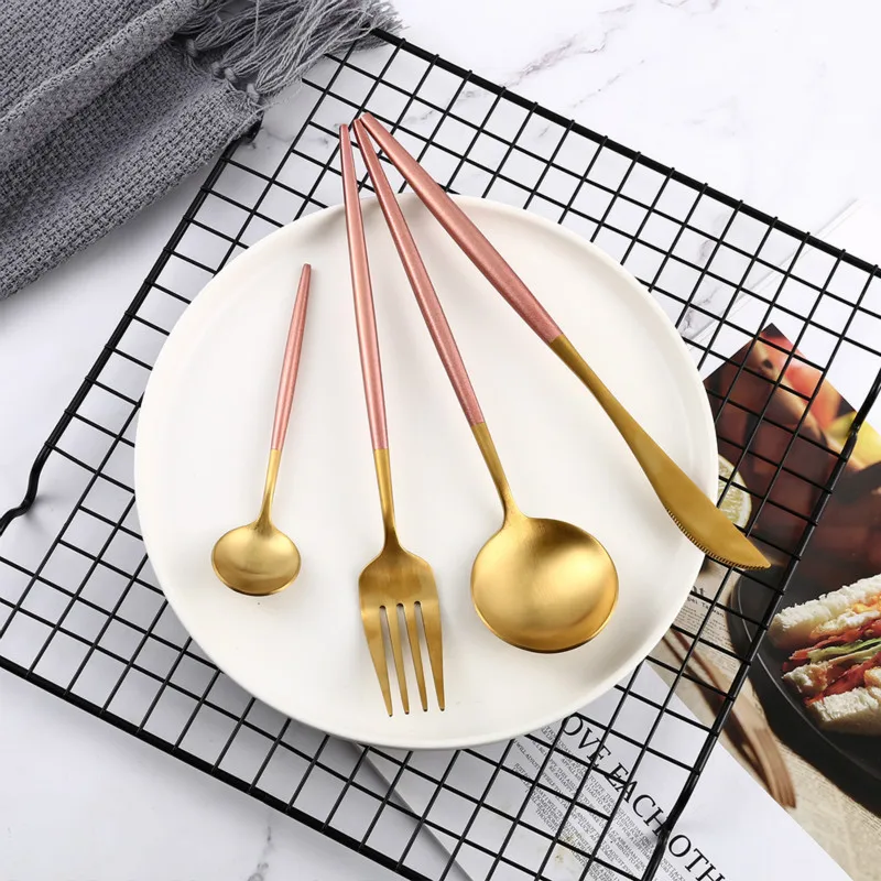 Столовые приборы розового золота 4 шт./компл. нож для стейка ложка вилка десертная