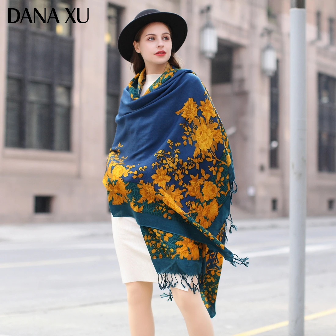 

DANA XU Bufanda Mujer Wool Poncho Head Women Lady Warm Shawl Stoles Bandana Scarf Hijab Luxury Brand Pashmina Winter 2021