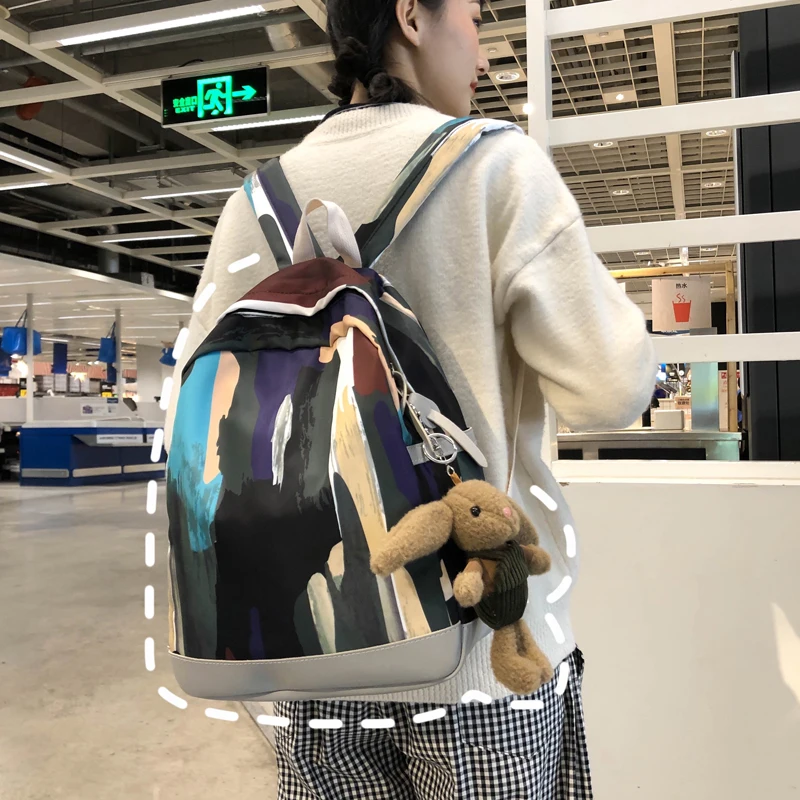 Школьный ранец женский корейский Роскошный дизайнерский Harajuku студенческий рюкзак Мори цвет соответствия камуфляж большой емкости рюкзак