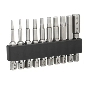 

10Pcs 50mm 1/4 Silver Hex Head Long Allen Impact Drill Bit Set High Hardness US