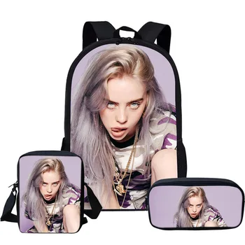 

Billie Eilish Print Girls School Bag 3 PCS/SET WHEN WE ALL FALL ASLEEP, WHERE DO WE GOChildren Backpack for Fans Mochila