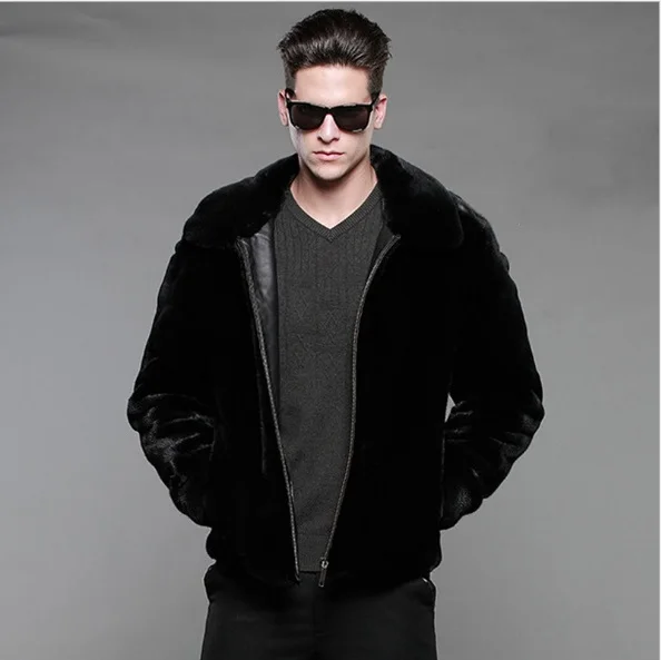 Jaqueta De Couro Masculina зимняя мужская куртка из искусственного меха с отложным воротником повседневная черная норковая шуба размера плюс XL659