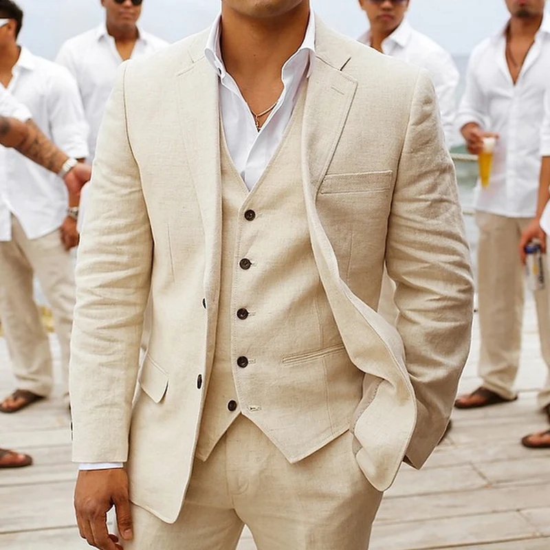 Trajes de verano de lino para hombre, esmoquin informal para novio y boda,  Conjunto personalizado para playa de 3 piezas, chaqueta, chaleco con  pantalones, moda americana, 2022|Trajes| - AliExpress