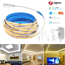 DC12V Zigbee 3.0 1M-5M COB LED Strip 320LEDs High Density Flexible Room LED String Lights Waterproof Smart for Smartthings Alexa