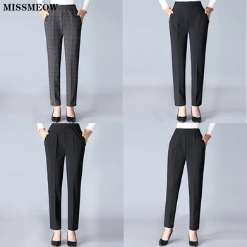 

Missmeow Casual High Waist Pencil Pants Women Striped Straight Harem Pants Women Elastic Black/Office Pants Plus Size Trousers