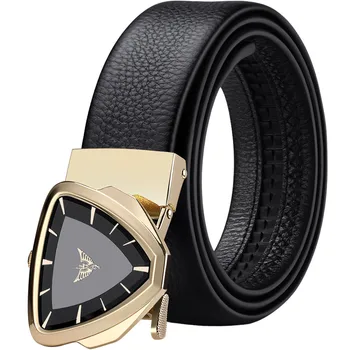 

WILLIAMPOLO leather Genuine Belt Men Luxury Brand Designer Marvel Top Quality Belts for Men Clock shape Automatic Buckle