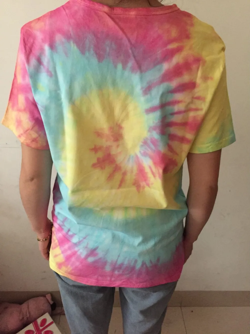 Принт размера плюс галстук краситель Радуга градиент Футболка Топ корейский хиппи скейтборд в стиле панк для женщин и мужчин Уличная Harajuku футболка
