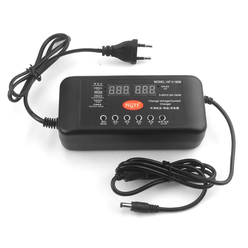 HGJI-1608 Adjustable Power Adapter Charger 3V-60V 150W With Display Screen Charger 14V28V36V48V54.6v Li-ion battery power adapter
